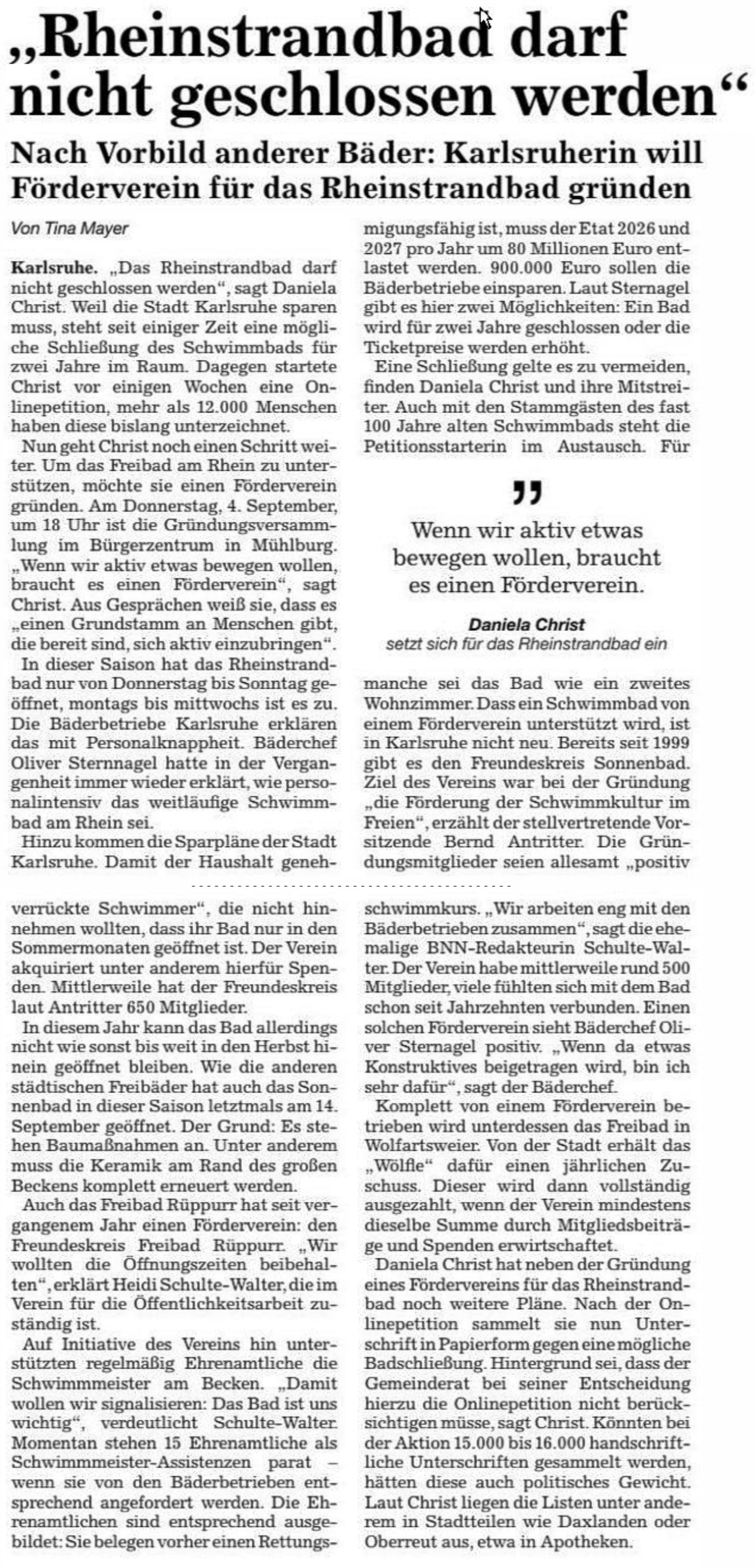 Rheinstrandbad darf nicht geschlossen werden